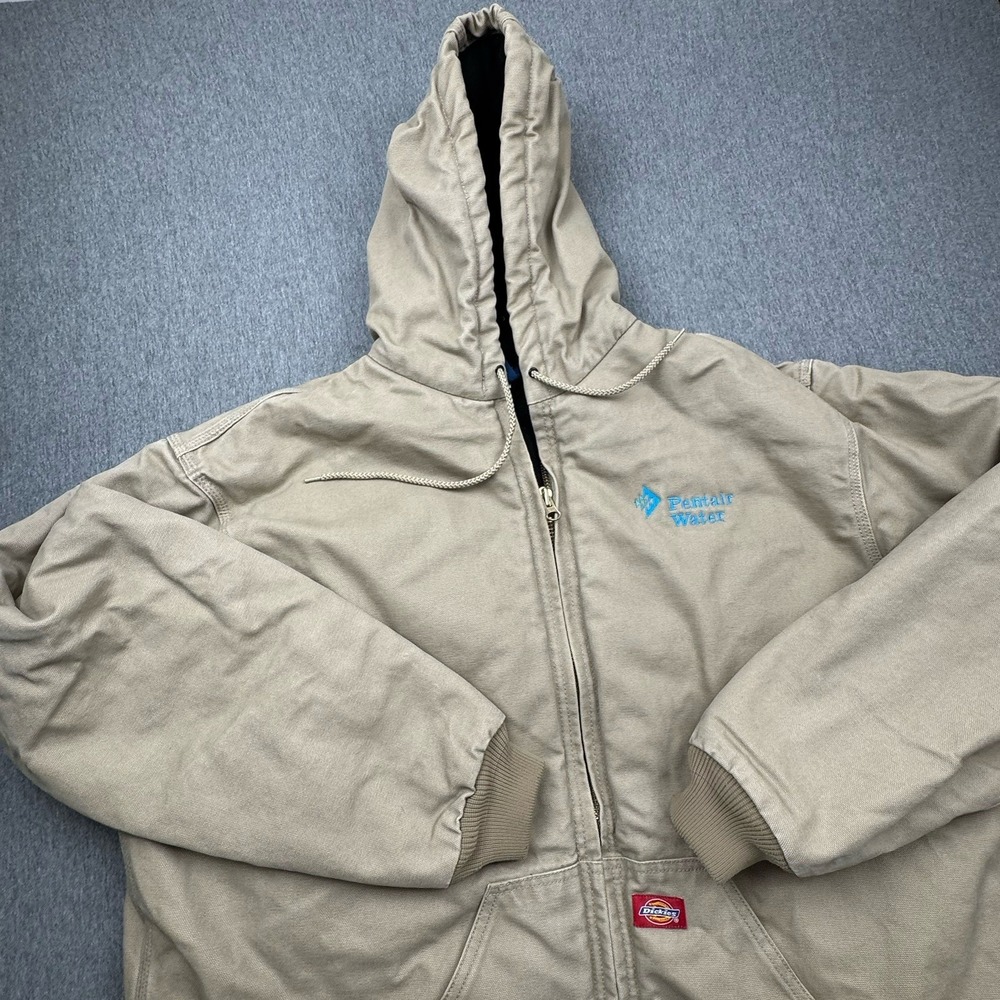 Dickies Jacket Men's Sz XXL Beige Hooded Full Zip Insulated Workwear Canvas